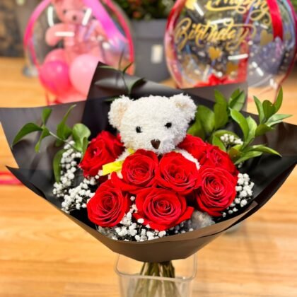 White Teddy Bear Bouquet