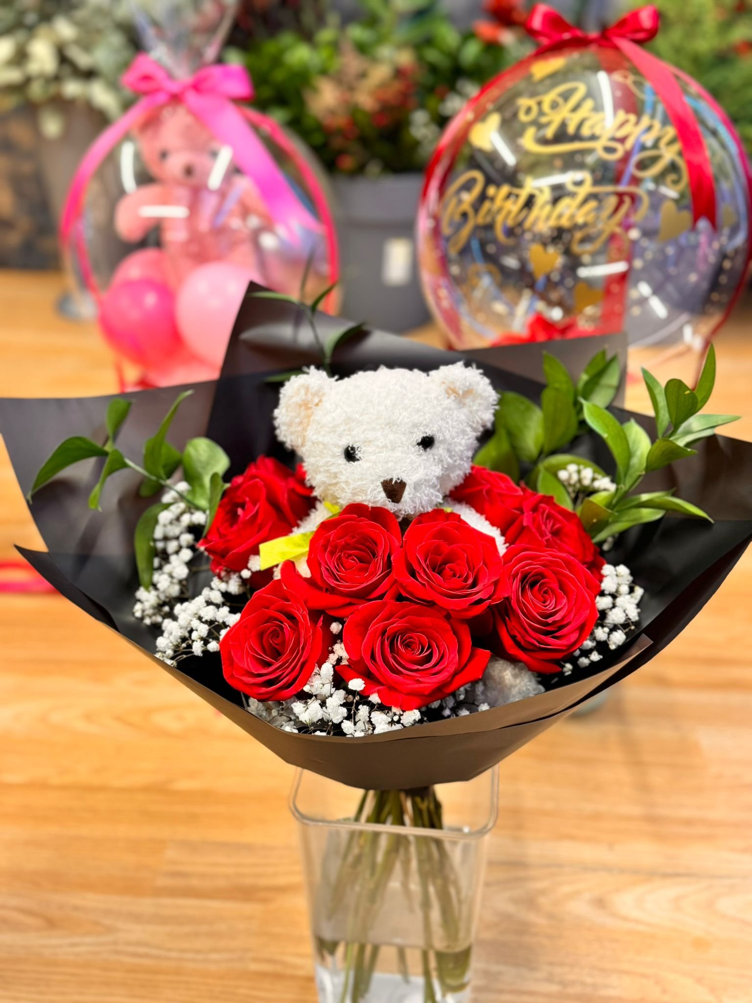 White Teddy Bear Bouquet
