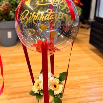 Red Bobo Balloon Flower Arrangement