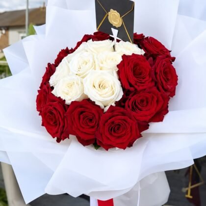 Elegant White and Red Roses Bouquet