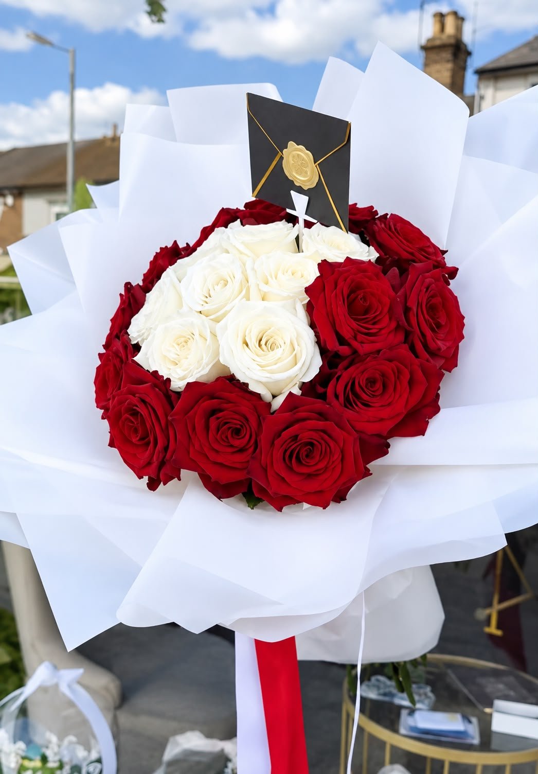 Elegant White and Red Roses Bouquet